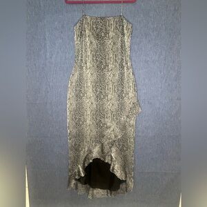 Rachel Kate Snake Print Slip Satin Dress in Gray and Black
